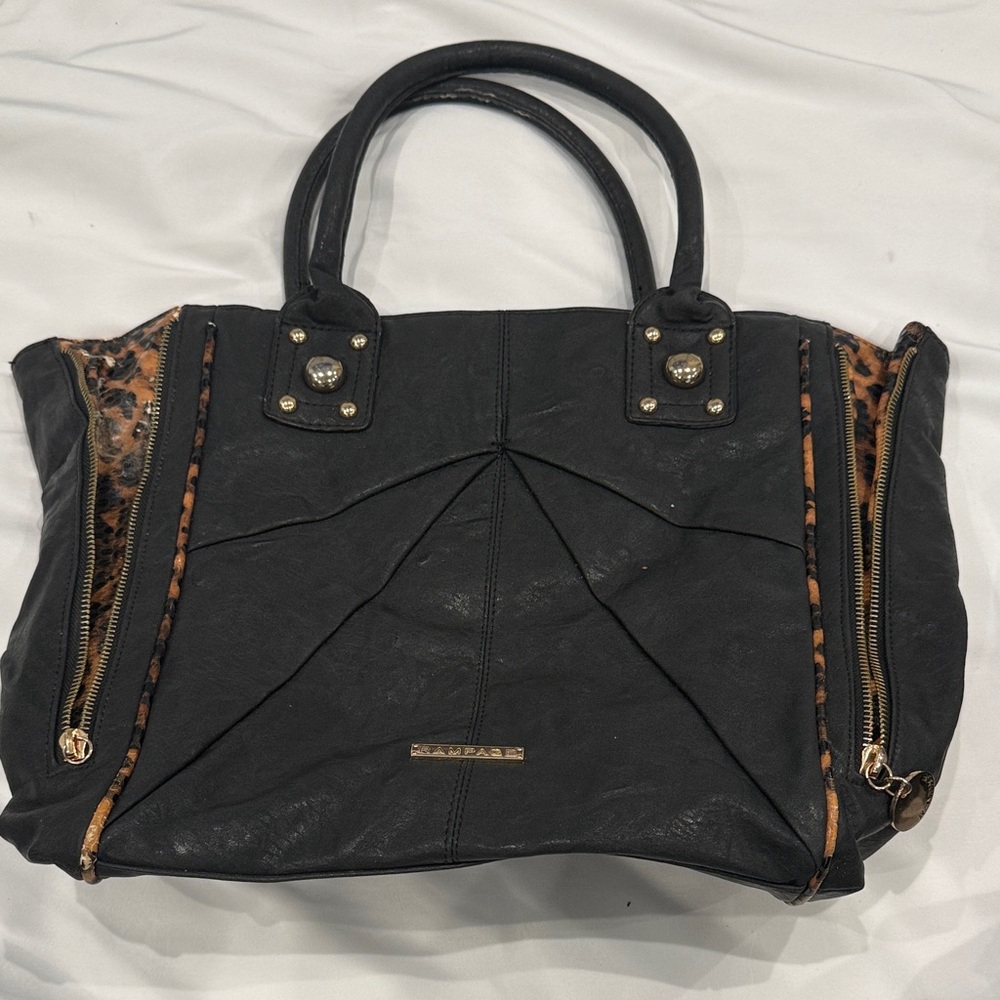 Rampage Black and Leopard Satchel